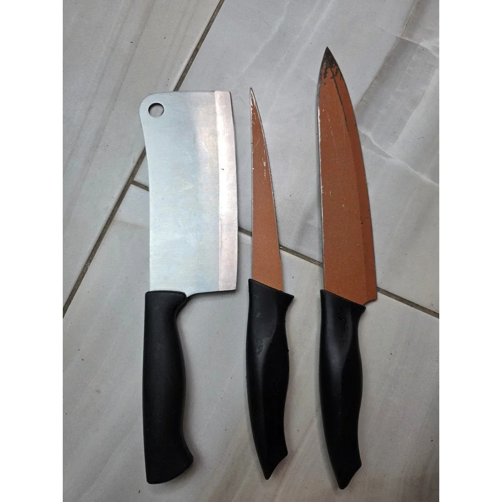 Farberware Cleaver and Copper Chef Knife Set‎ 3 Piece Mixed Kitchen Cutlery A4